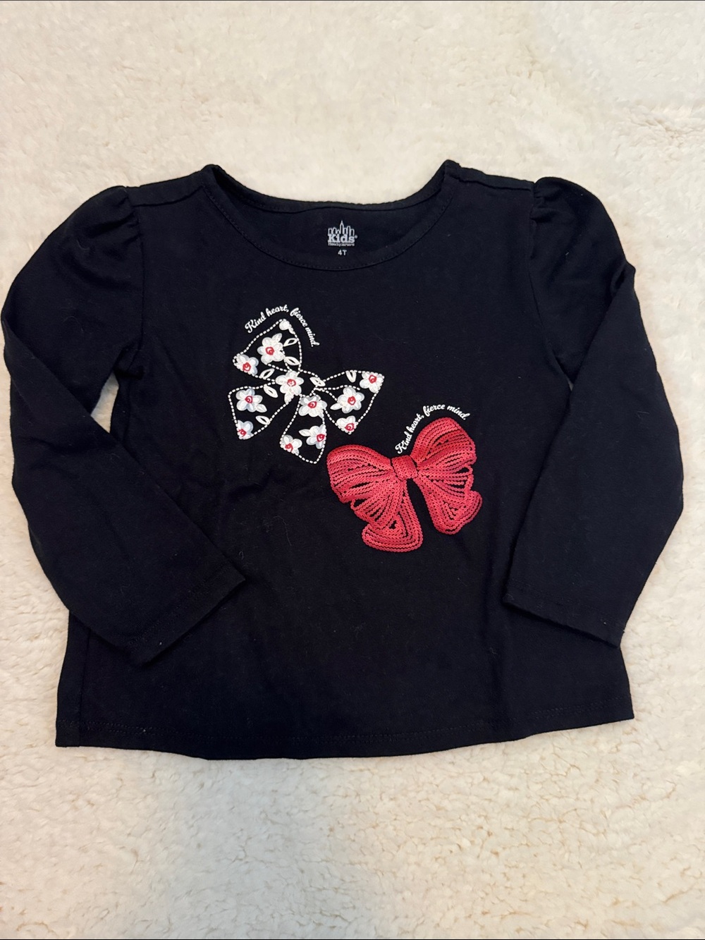 Kids Headquarters Black Long-Sleeve Top with Floral and Red Bows